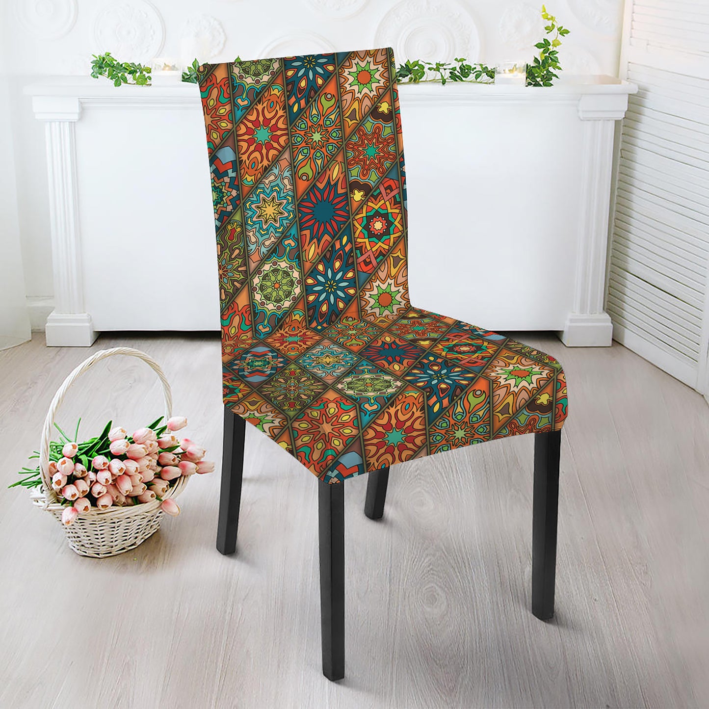 Indian Floral Patchwork Pattern Print Dining Chair Slipcover