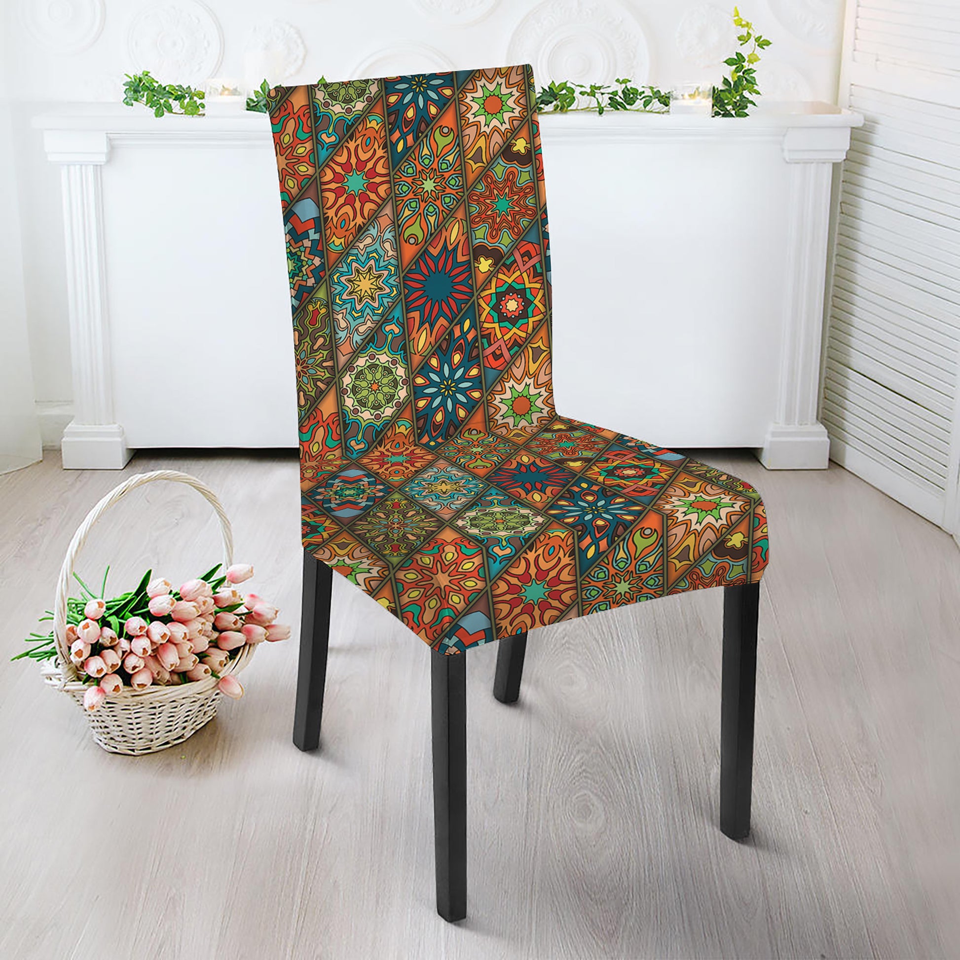 Indian Floral Patchwork Pattern Print Dining Chair Slipcover