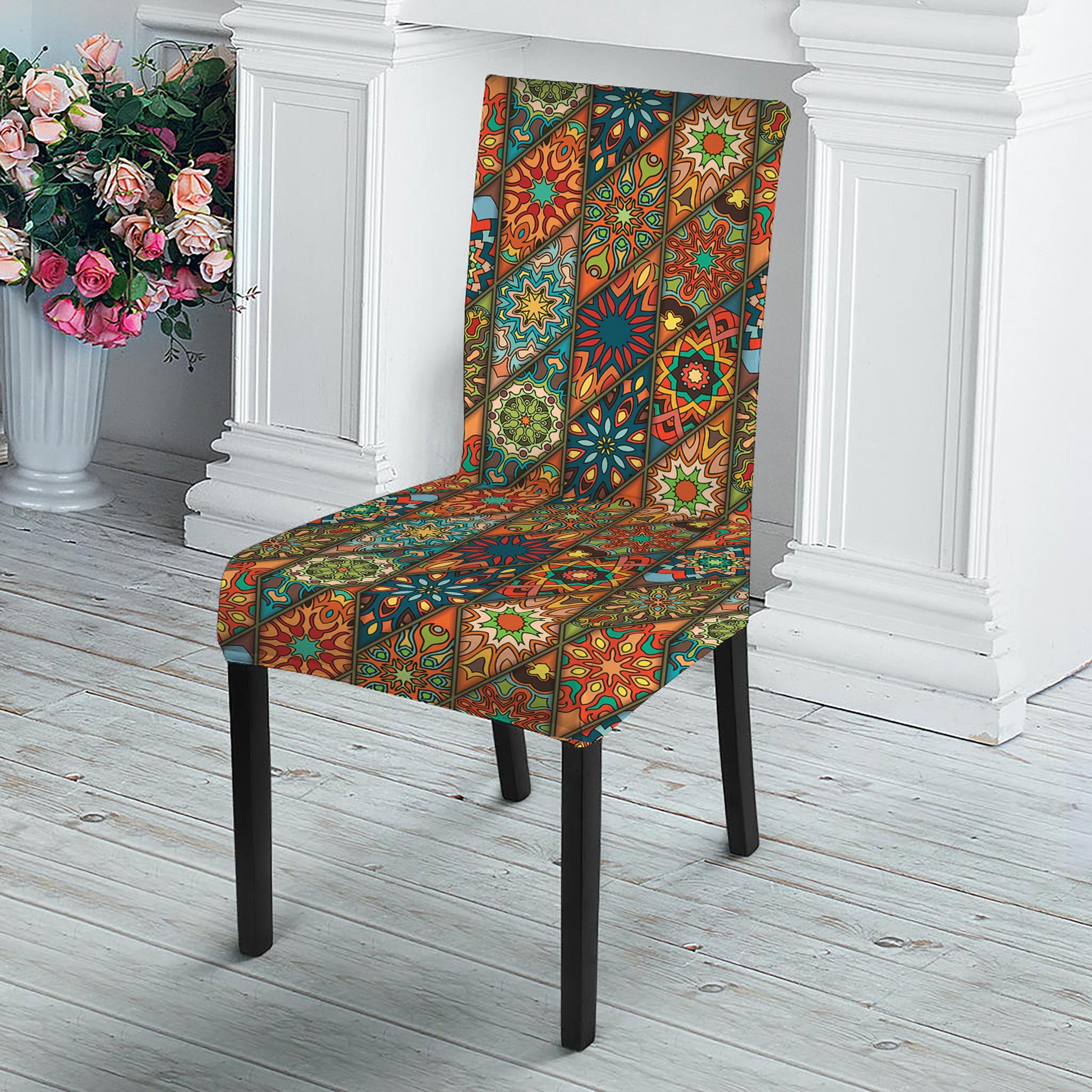 Indian Floral Patchwork Pattern Print Dining Chair Slipcover
