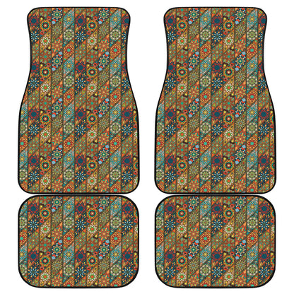 Indian Floral Patchwork Pattern Print Front and Back Car Floor Mats