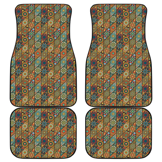 Indian Floral Patchwork Pattern Print Front and Back Car Floor Mats
