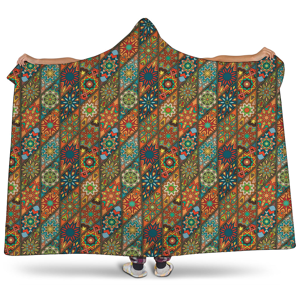 Indian Floral Patchwork Pattern Print Hooded Blanket