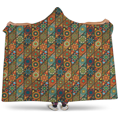 Indian Floral Patchwork Pattern Print Hooded Blanket