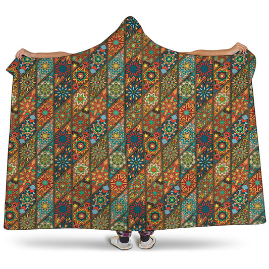 Indian Floral Patchwork Pattern Print Hooded Blanket