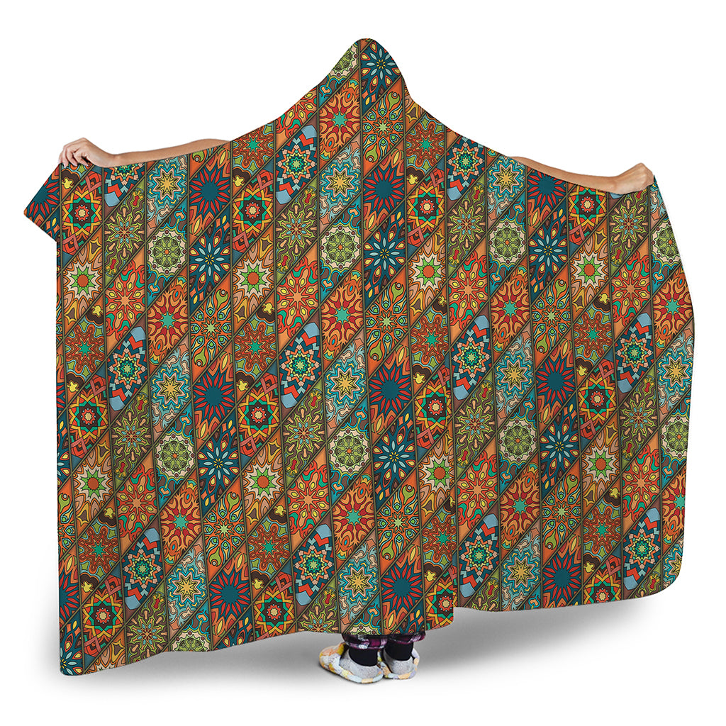 Indian Floral Patchwork Pattern Print Hooded Blanket