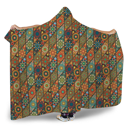 Indian Floral Patchwork Pattern Print Hooded Blanket