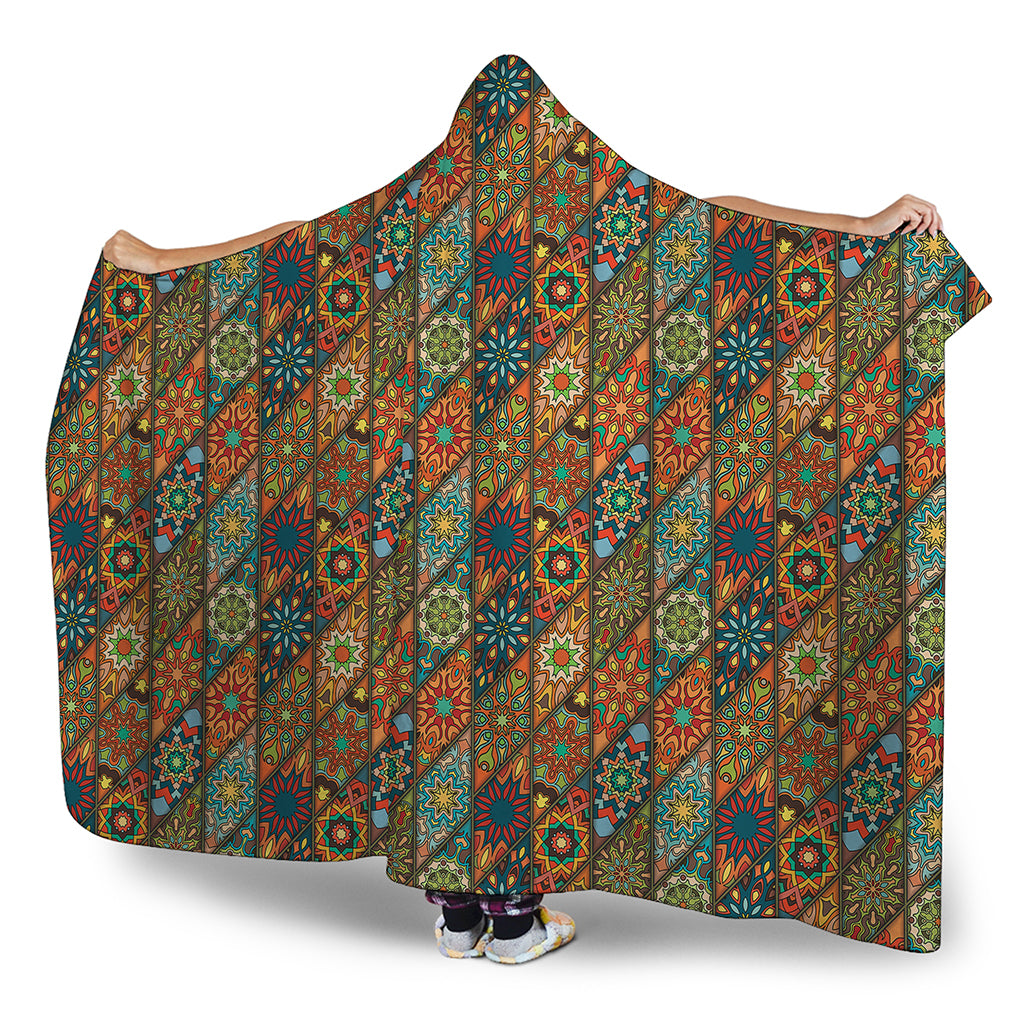Indian Floral Patchwork Pattern Print Hooded Blanket