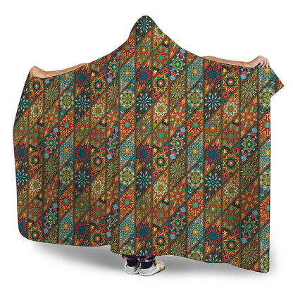 Indian Floral Patchwork Pattern Print Hooded Blanket