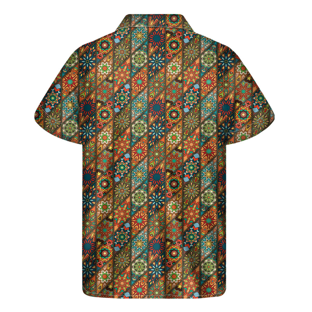 Indian Floral Patchwork Pattern Print Men's Short Sleeve Shirt