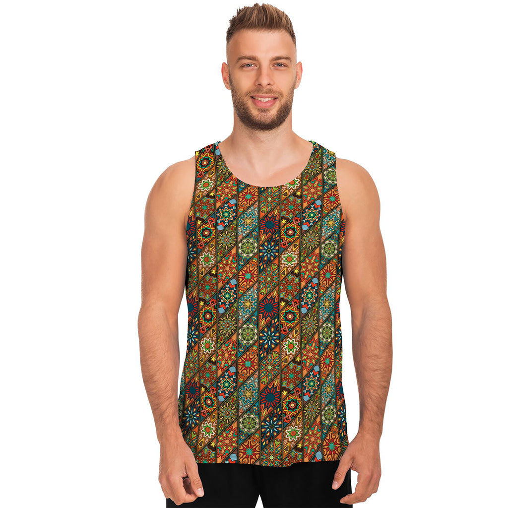 Indian Floral Patchwork Pattern Print Men's Tank Top