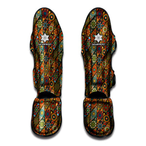 Indian Floral Patchwork Pattern Print Muay Thai Shin Guard