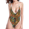 Indian Floral Patchwork Pattern Print One Piece High Cut Swimsuit