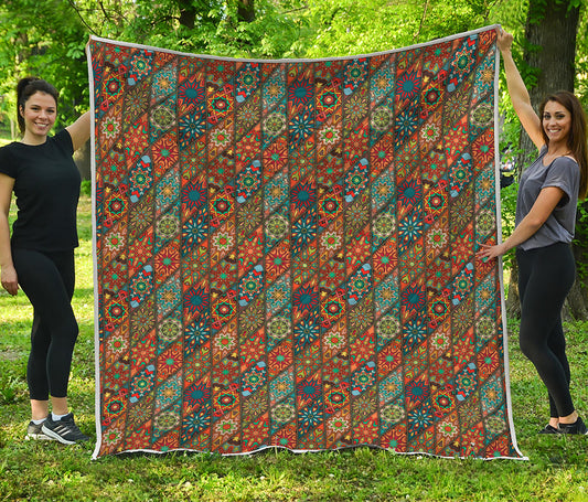 Indian Floral Patchwork Pattern Print Quilt