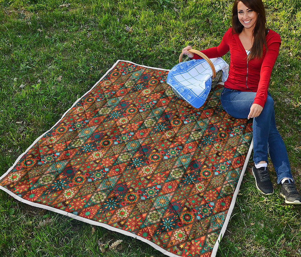 Indian Floral Patchwork Pattern Print Quilt