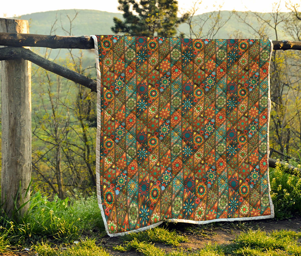Indian Floral Patchwork Pattern Print Quilt