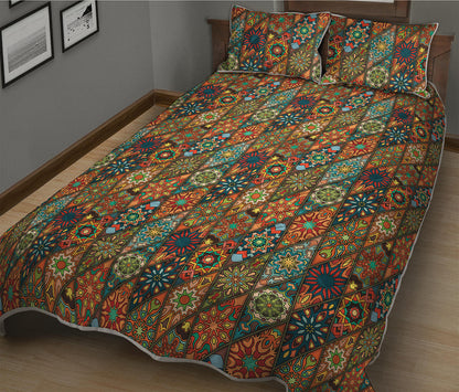 Indian Floral Patchwork Pattern Print Quilt Bed Set