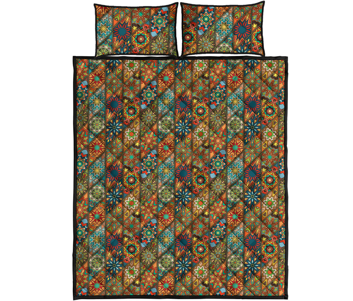Indian Floral Patchwork Pattern Print Quilt Bed Set