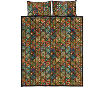 Indian Floral Patchwork Pattern Print Quilt Bed Set