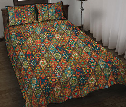 Indian Floral Patchwork Pattern Print Quilt Bed Set