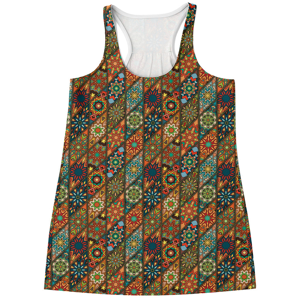 Indian Floral Patchwork Pattern Print Women's Racerback Tank Top