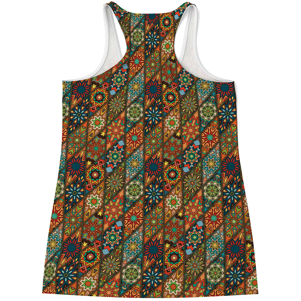 Indian Floral Patchwork Pattern Print Women's Racerback Tank Top