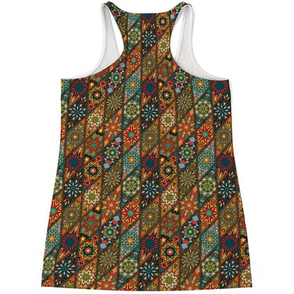 Indian Floral Patchwork Pattern Print Women's Racerback Tank Top