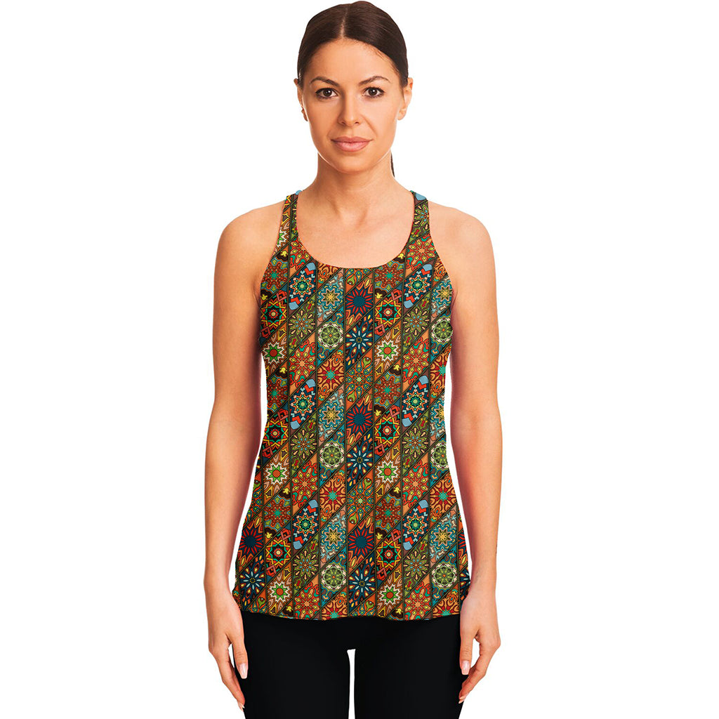 Indian Floral Patchwork Pattern Print Women's Racerback Tank Top