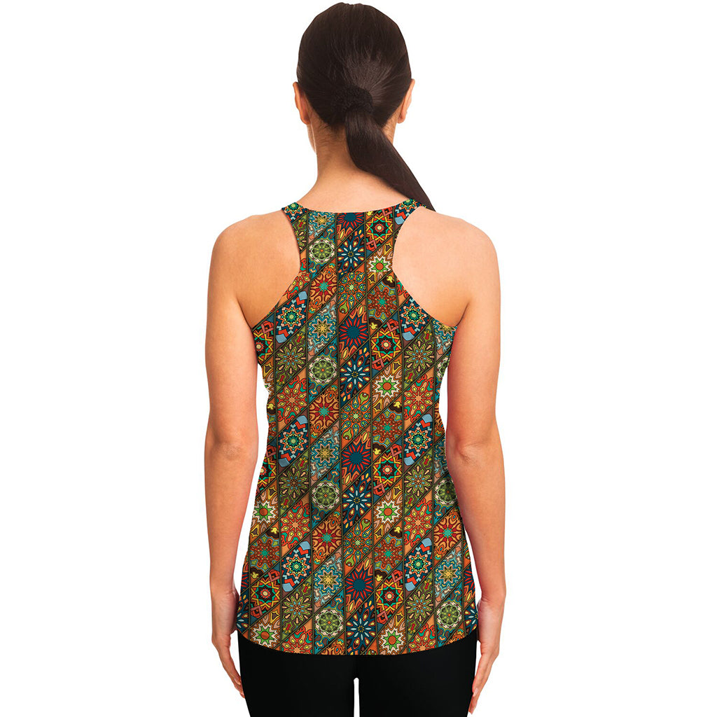 Indian Floral Patchwork Pattern Print Women's Racerback Tank Top