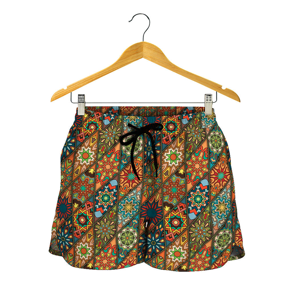 Indian Floral Patchwork Pattern Print Women's Shorts