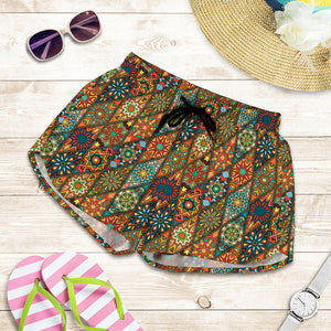 Indian Floral Patchwork Pattern Print Women's Shorts