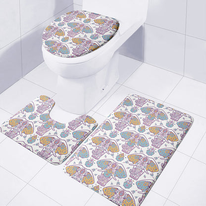 Indian Flower Elephant Pattern Print 3 Piece Bath Mat Set