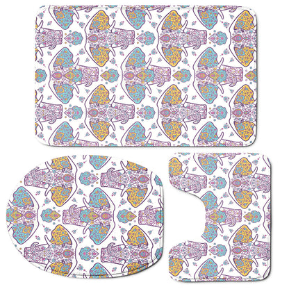 Indian Flower Elephant Pattern Print 3 Piece Bath Mat Set