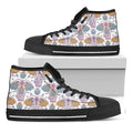 Indian Flower Elephant Pattern Print Black High Top Sneakers