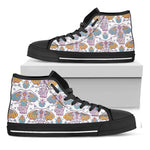 Indian Flower Elephant Pattern Print Black High Top Shoes