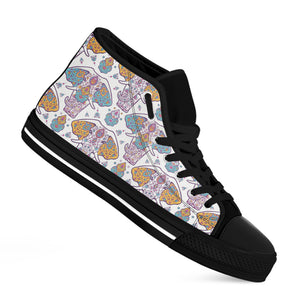 Indian Flower Elephant Pattern Print Black High Top Shoes