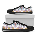 Indian Flower Elephant Pattern Print Black Low Top Sneakers