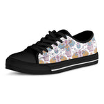 Indian Flower Elephant Pattern Print Black Low Top Shoes