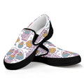 Indian Flower Elephant Pattern Print Black Slip On Sneakers
