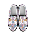 Indian Flower Elephant Pattern Print Black Slip On Shoes