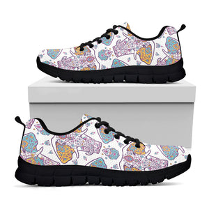 Indian Flower Elephant Pattern Print Black Sneakers