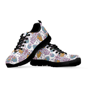 Indian Flower Elephant Pattern Print Black Sneakers