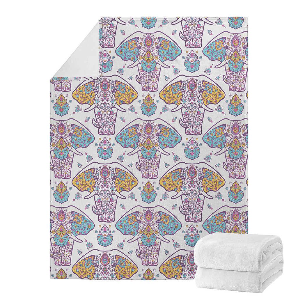 Indian Flower Elephant Pattern Print Blanket