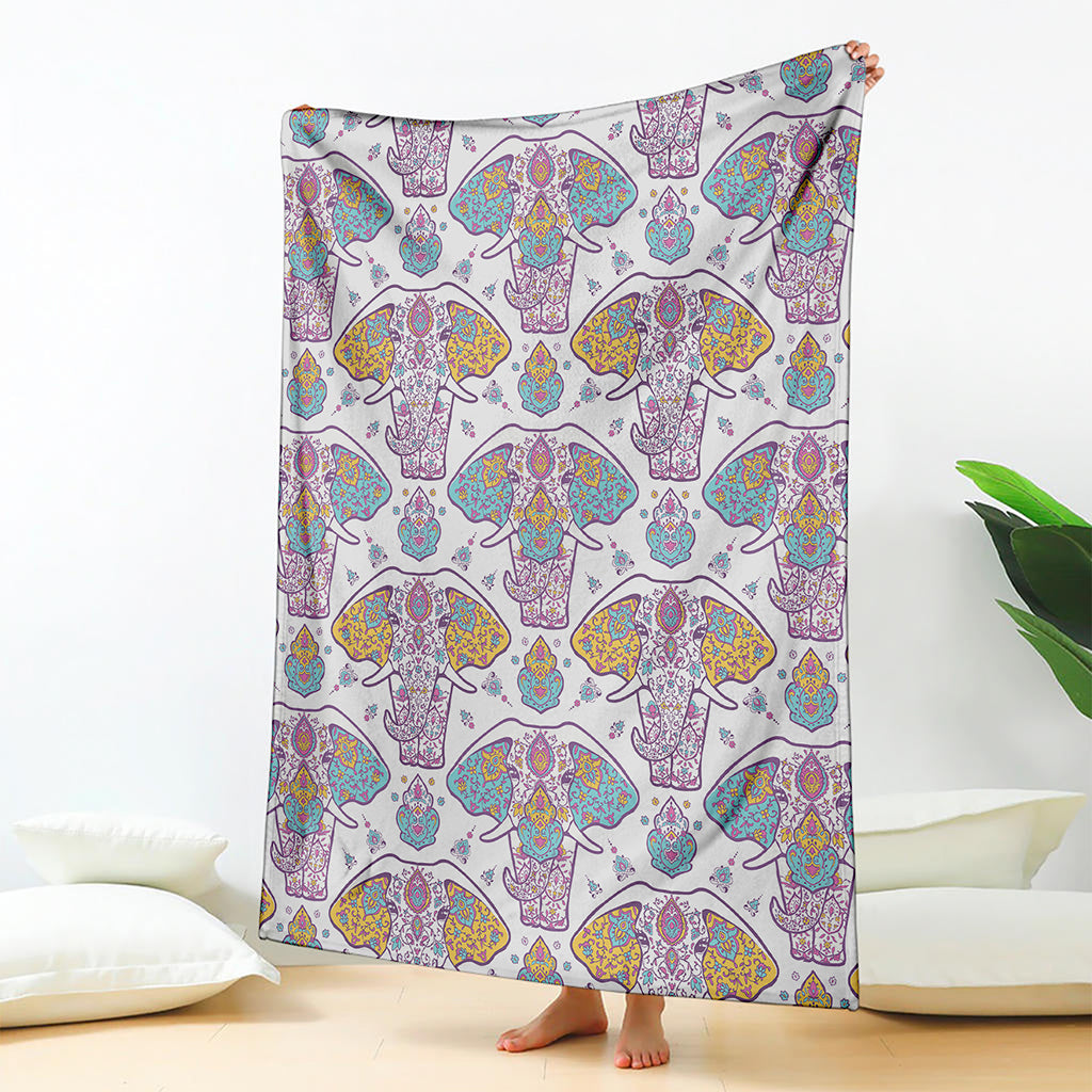 Indian Flower Elephant Pattern Print Blanket