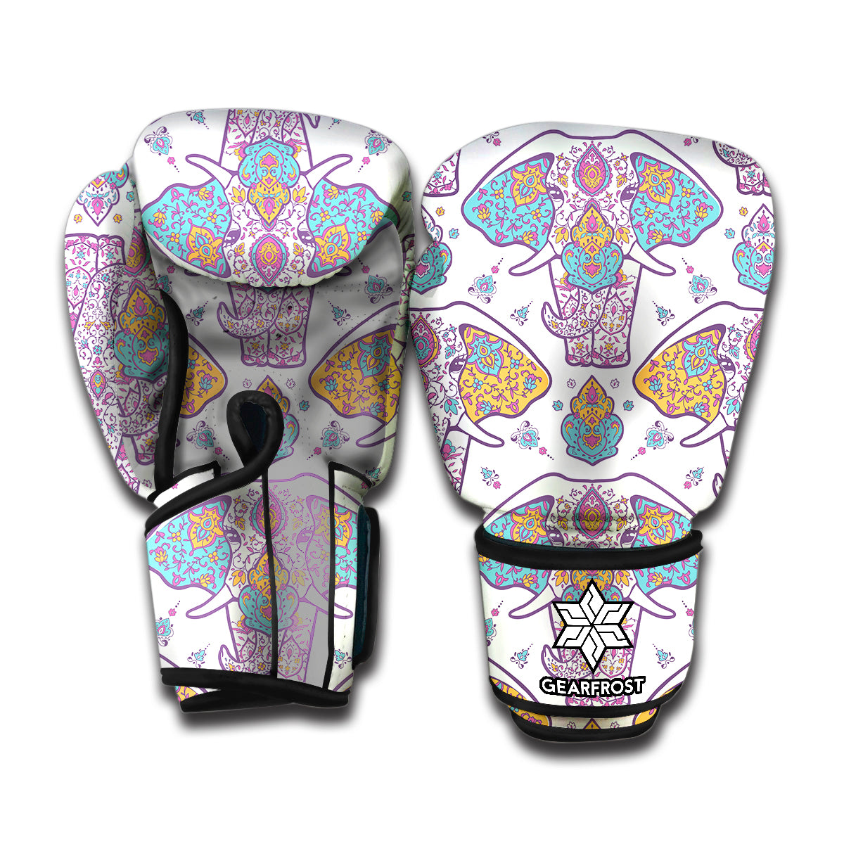 Indian Flower Elephant Pattern Print Boxing Gloves