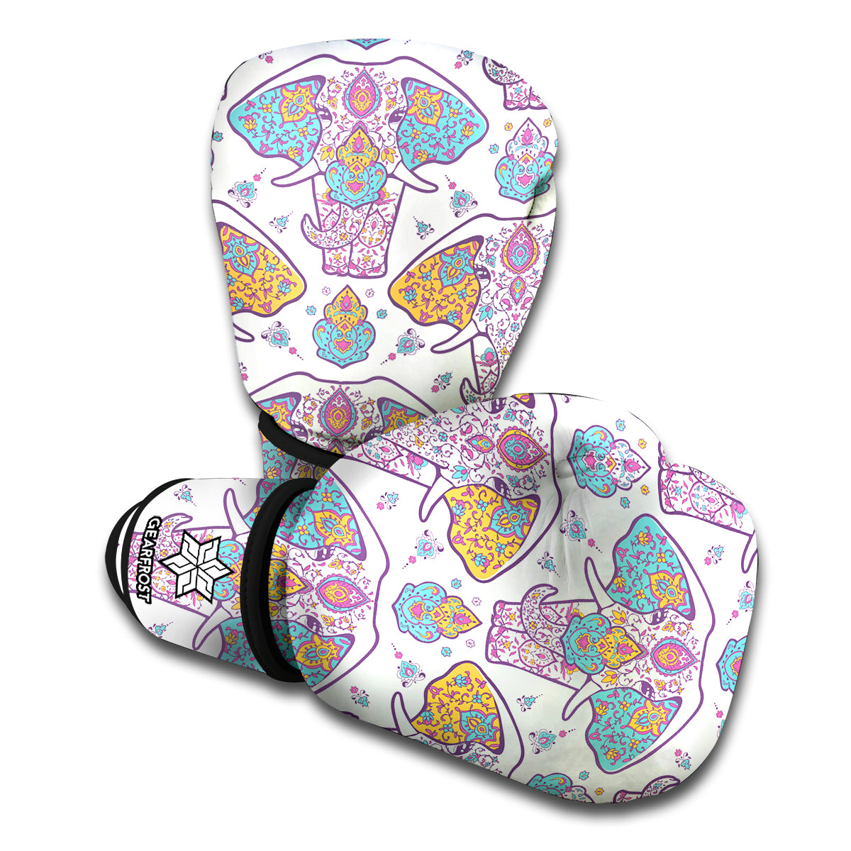 Indian Flower Elephant Pattern Print Boxing Gloves