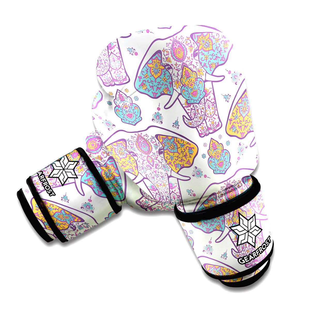 Indian Flower Elephant Pattern Print Boxing Gloves