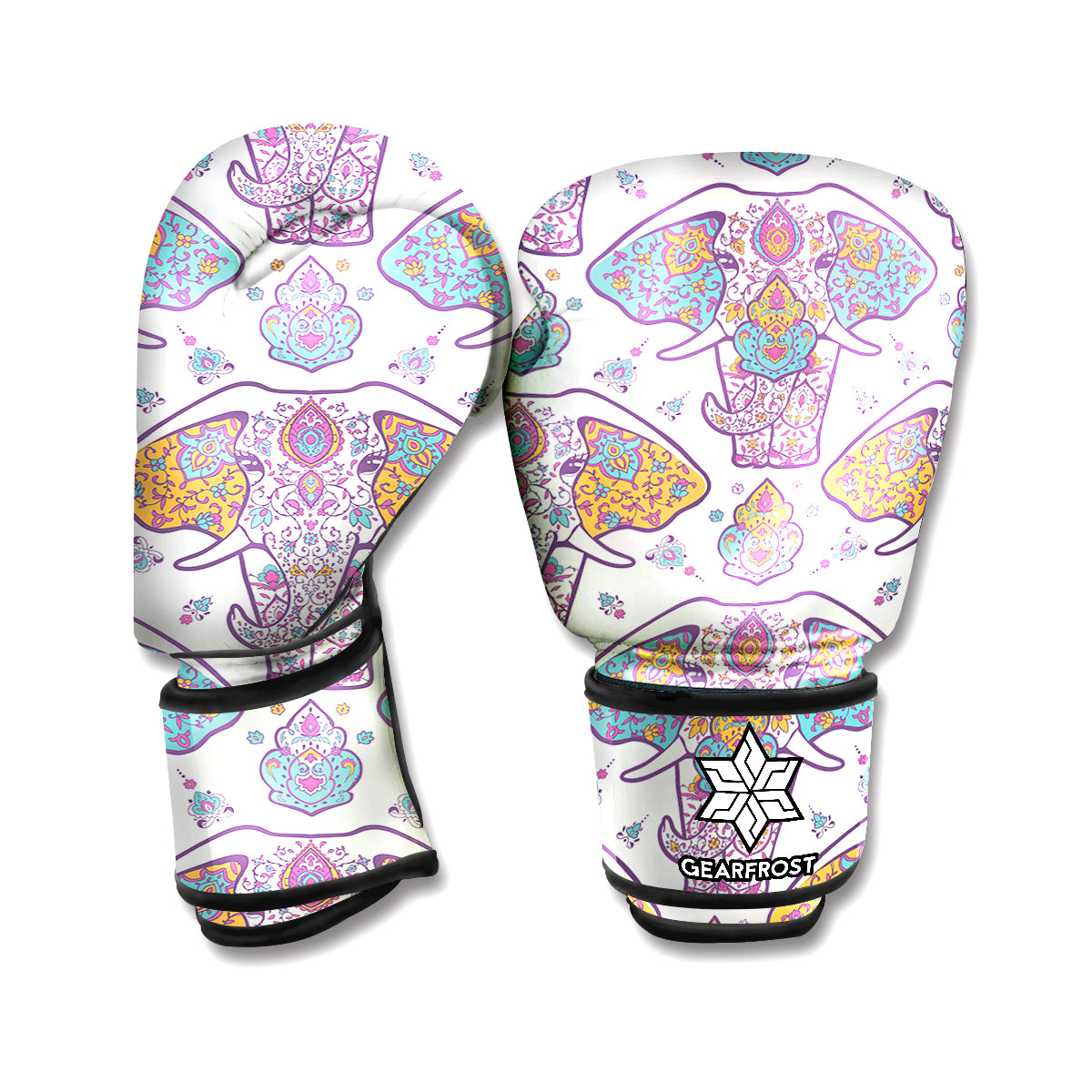 Indian Flower Elephant Pattern Print Boxing Gloves