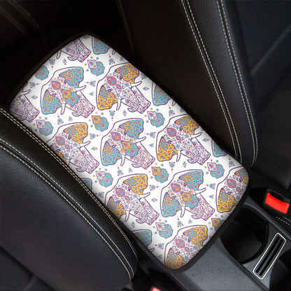 Indian Flower Elephant Pattern Print Car Center Console Cover