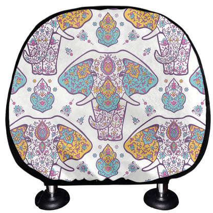 Indian Flower Elephant Pattern Print Car Headrest Covers