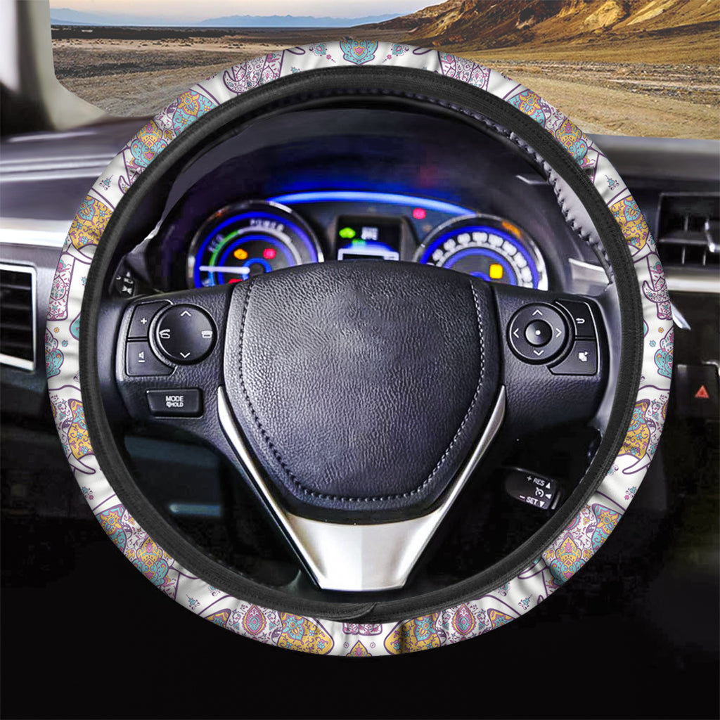 Indian Flower Elephant Pattern Print Car Steering Wheel Cover